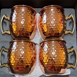 Hammered Copper Moscow Mule Mugs with Gold Handles - Set of 8